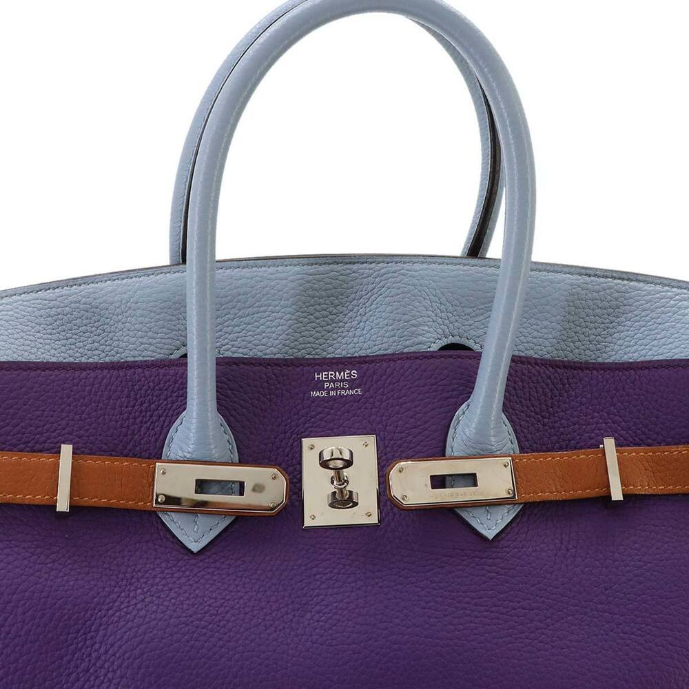 Birkin 35 Arlequin Hermes HERMES Taurillon Clemence Ultraviolet Blue Lin Hand... - Picture 7 of 10
